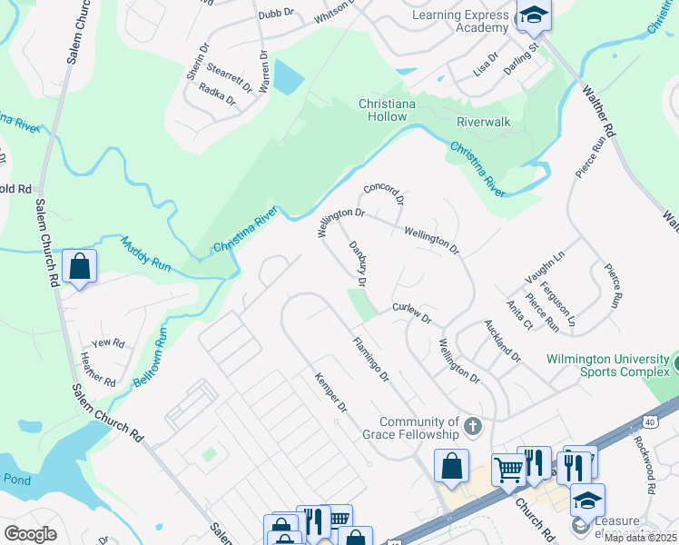 map of restaurants, bars, coffee shops, grocery stores, and more near 9 Wellington Drive in Newark