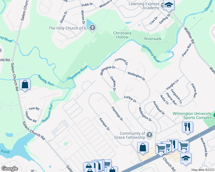 map of restaurants, bars, coffee shops, grocery stores, and more near 9 Wellington Drive in Newark
