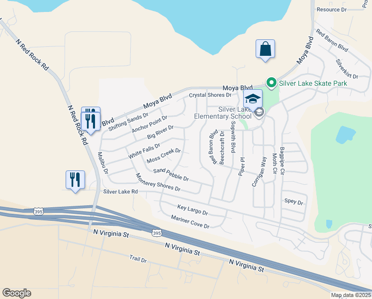 map of restaurants, bars, coffee shops, grocery stores, and more near 8558 Turtle Creek Court in Reno