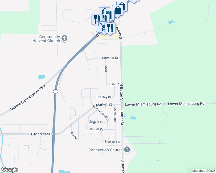map of restaurants, bars, coffee shops, grocery stores, and more near 10 Mark Court in Germantown