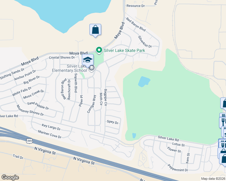 map of restaurants, bars, coffee shops, grocery stores, and more near 7419 Tallgrass Drive in Reno