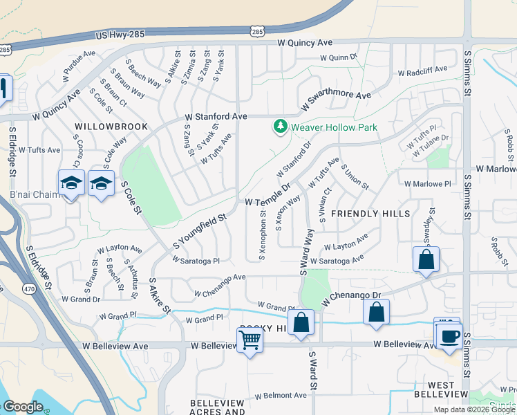 map of restaurants, bars, coffee shops, grocery stores, and more near 4778 South Xenophon Street in Morrison