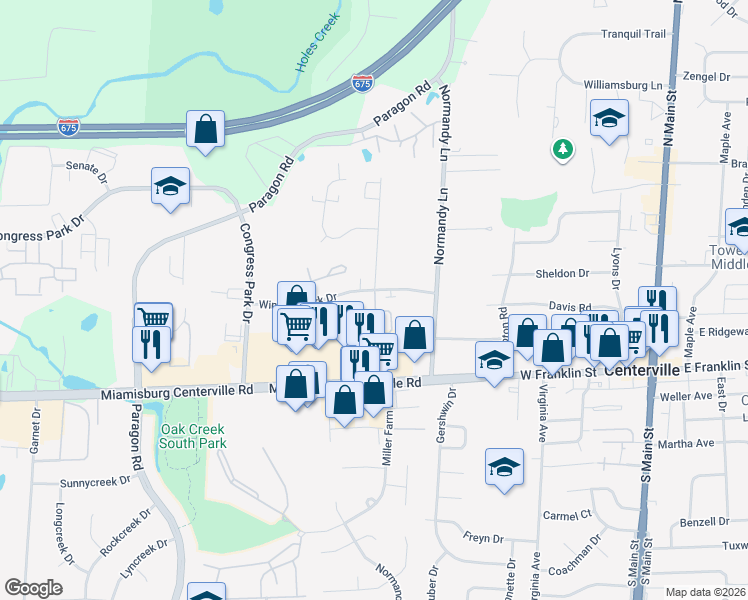 map of restaurants, bars, coffee shops, grocery stores, and more near 310 Crystal Point Drive in Centerville
