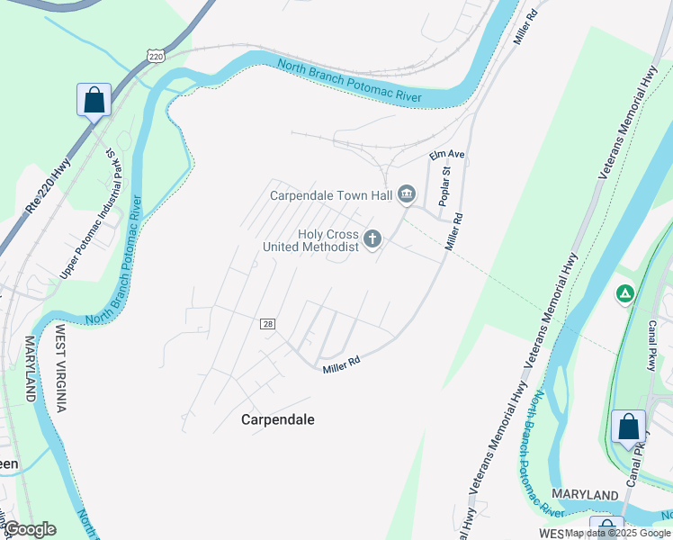 map of restaurants, bars, coffee shops, grocery stores, and more near 2 Park Street in Ridgeley