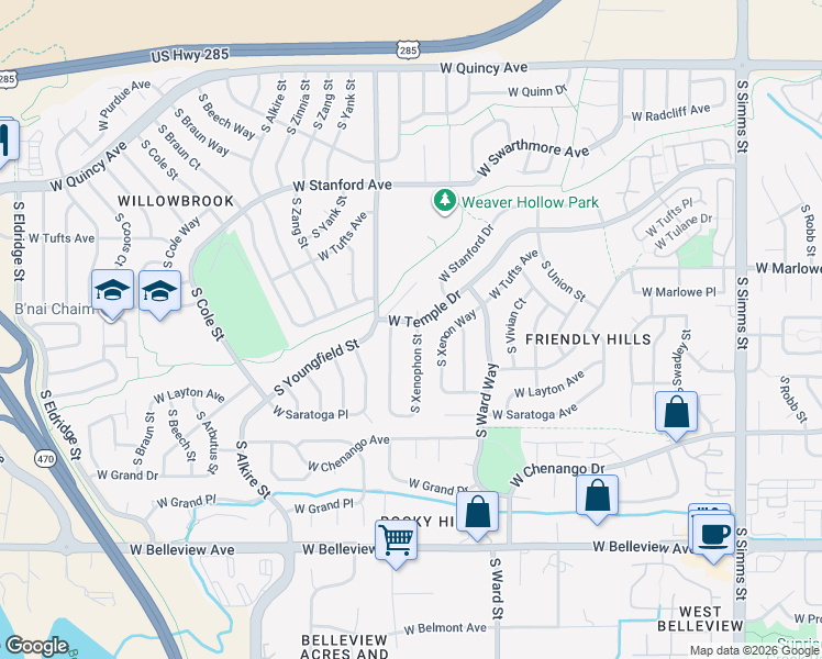 map of restaurants, bars, coffee shops, grocery stores, and more near 4778 South Xenophon Street in Morrison