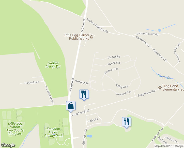 map of restaurants, bars, coffee shops, grocery stores, and more near 14 Charleston Court in Tuckerton
