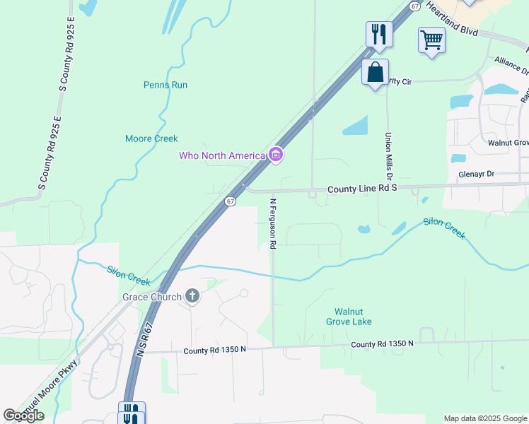 map of restaurants, bars, coffee shops, grocery stores, and more near 4457 County Line Road in Morgan County