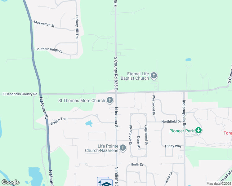 map of restaurants, bars, coffee shops, grocery stores, and more near 8990 South County Road 825 East in Mooresville