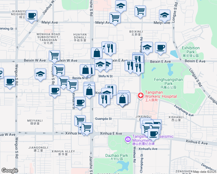 map of restaurants, bars, coffee shops, grocery stores, and more near in Tangshan