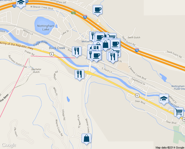 map of restaurants, bars, coffee shops, grocery stores, and more near 39209 U.S. 6 in Avon