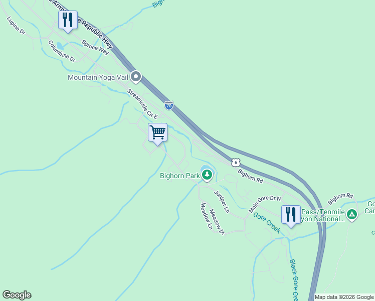 map of restaurants, bars, coffee shops, grocery stores, and more near 4660 Vail Racquet Club Drive in Vail
