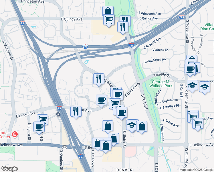 map of restaurants, bars, coffee shops, grocery stores, and more near in Denver