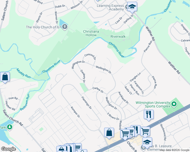 map of restaurants, bars, coffee shops, grocery stores, and more near 2 Tarcote Court in Newark