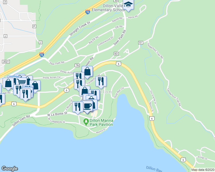map of restaurants, bars, coffee shops, grocery stores, and more near 420 La Bonte Street in Dillon