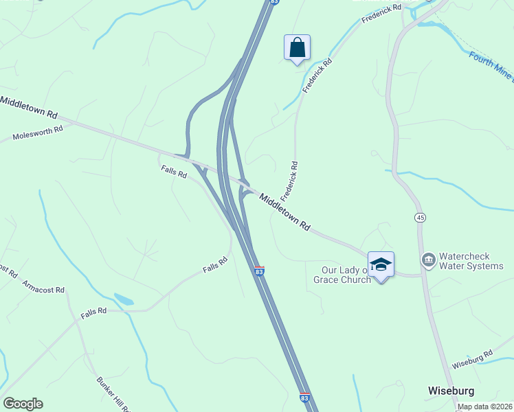 map of restaurants, bars, coffee shops, grocery stores, and more near 18510 Middletown Road in Parkton