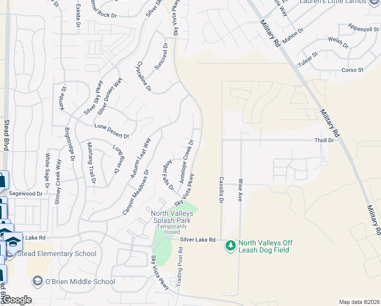 map of restaurants, bars, coffee shops, grocery stores, and more near 11400 Antelope Creek Court in Reno