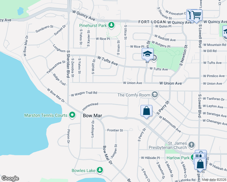 map of restaurants, bars, coffee shops, grocery stores, and more near 4532 West Union Avenue in Denver
