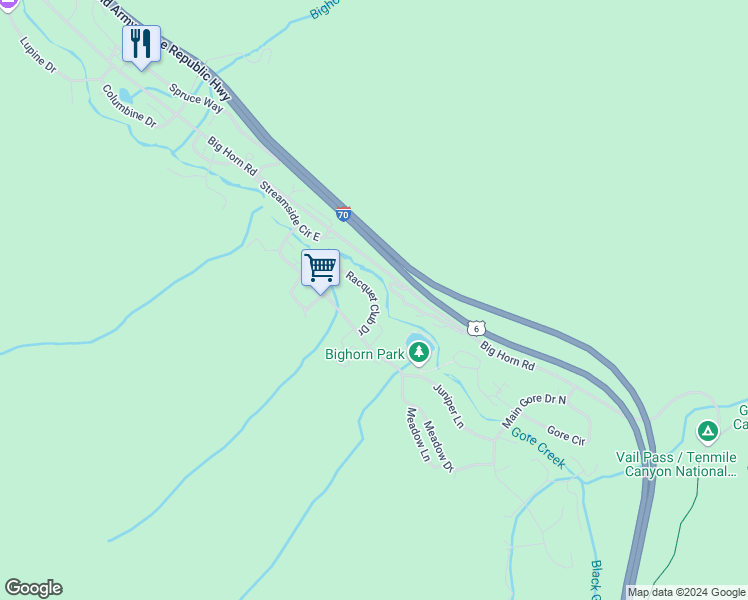 map of restaurants, bars, coffee shops, grocery stores, and more near 4630 Vail Racquet Club Drive in Vail