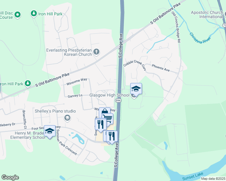 map of restaurants, bars, coffee shops, grocery stores, and more near 1808 South College Avenue in Newark