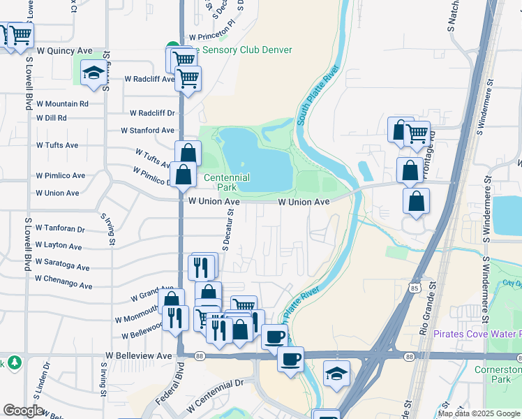 map of restaurants, bars, coffee shops, grocery stores, and more near 2732 West Union Avenue in Englewood