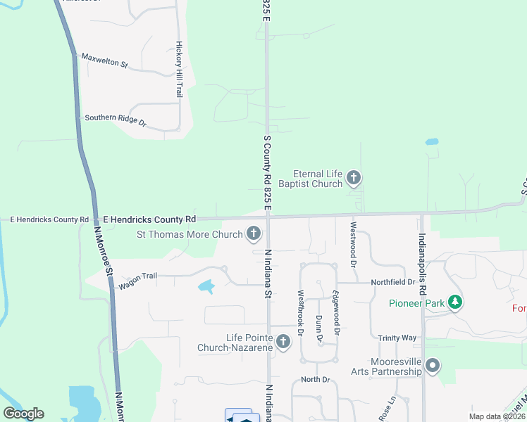 map of restaurants, bars, coffee shops, grocery stores, and more near 8990 South County Road 825 East in Mooresville