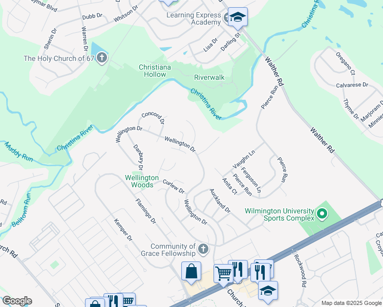 map of restaurants, bars, coffee shops, grocery stores, and more near 14 Tarcote Court in Newark