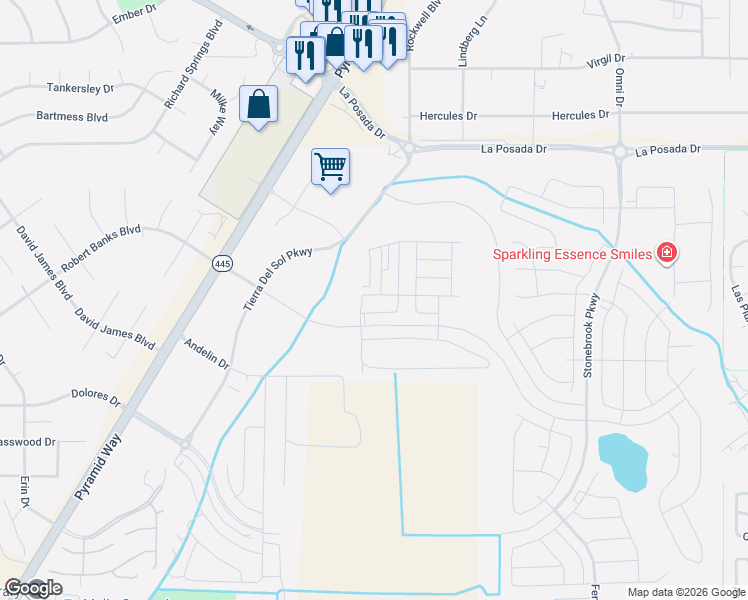 map of restaurants, bars, coffee shops, grocery stores, and more near 8500 Pyramid Way in Sparks