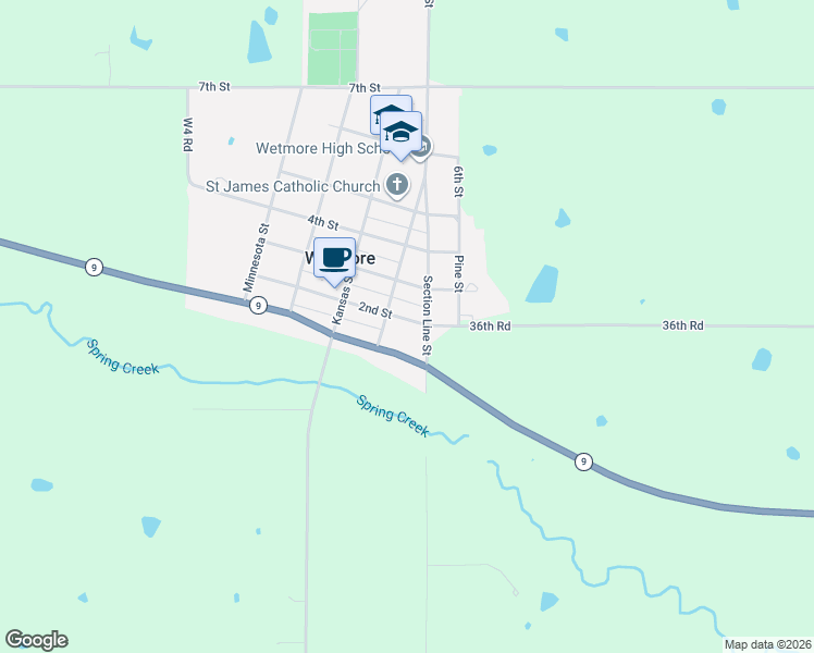 map of restaurants, bars, coffee shops, grocery stores, and more near Section Line Rd in Wetmore
