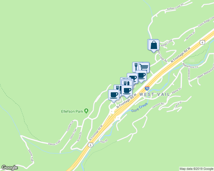 map of restaurants, bars, coffee shops, grocery stores, and more near 2317 Garmisch Drive in Vail