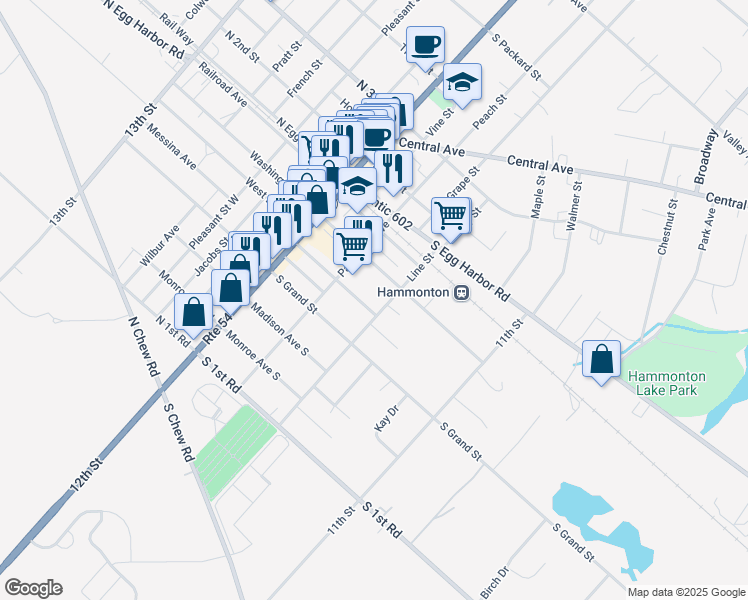 map of restaurants, bars, coffee shops, grocery stores, and more near 125 Lincoln Street in Hammonton