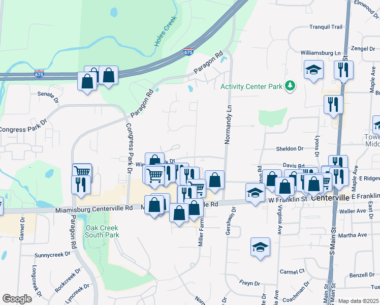 map of restaurants, bars, coffee shops, grocery stores, and more near 361 Windsor Park Drive in Montgomery County
