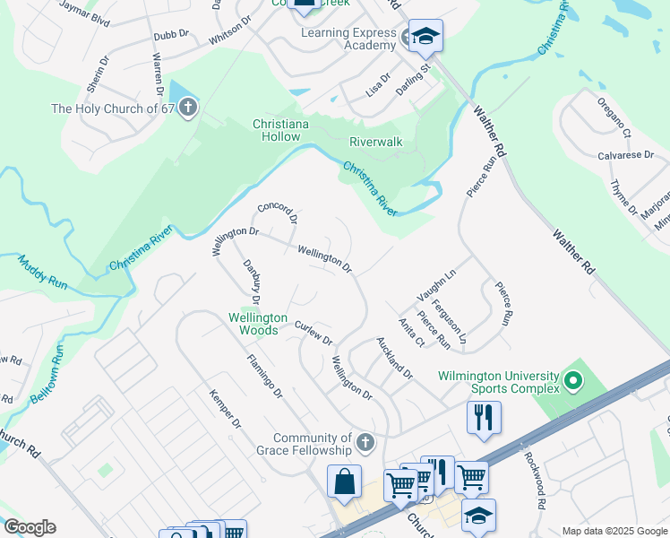 map of restaurants, bars, coffee shops, grocery stores, and more near 14 Tarcote Court in Newark