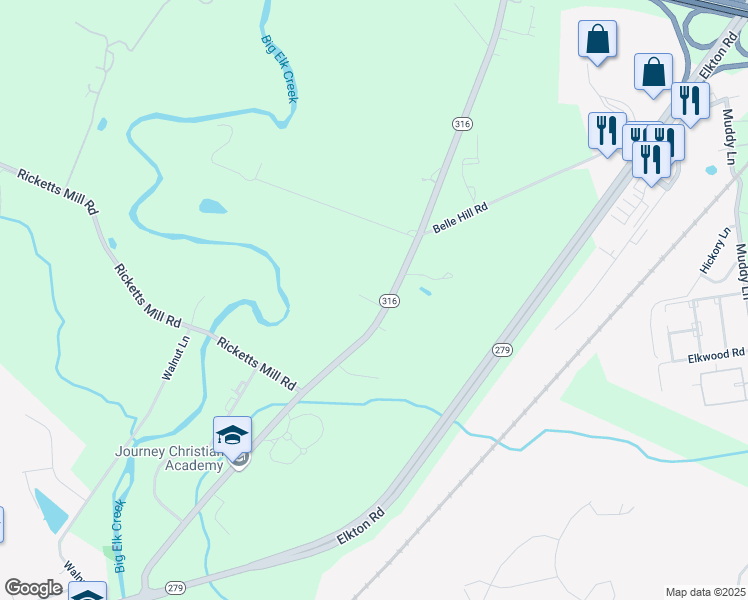 map of restaurants, bars, coffee shops, grocery stores, and more near 375 Appleton Road in Elkton