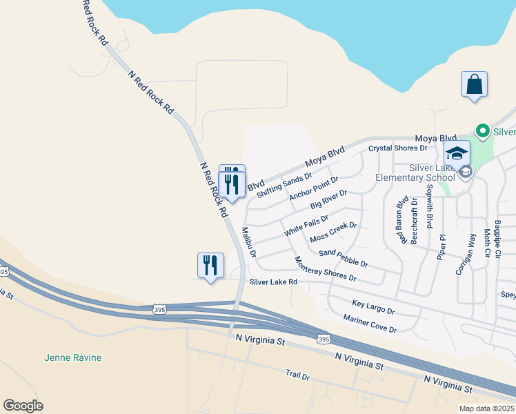 map of restaurants, bars, coffee shops, grocery stores, and more near 8257 Anchor Point Drive in Reno