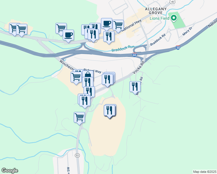 map of restaurants, bars, coffee shops, grocery stores, and more near 1262 Vocke Road in Cumberland