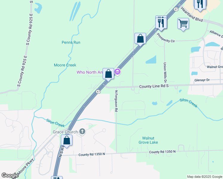 map of restaurants, bars, coffee shops, grocery stores, and more near 4457 County Line Road in Morgan County
