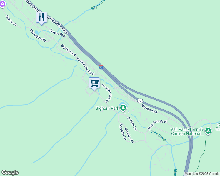 map of restaurants, bars, coffee shops, grocery stores, and more near 4630 Vail Racquet Club Drive in Vail