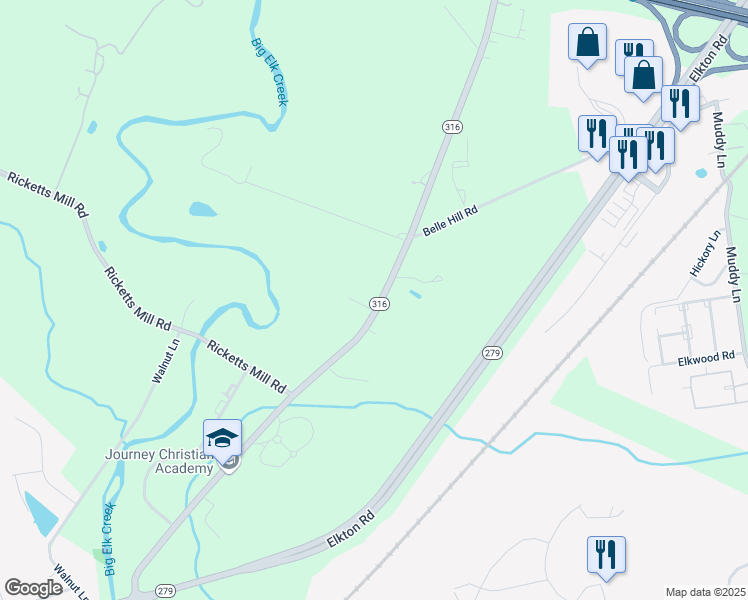 map of restaurants, bars, coffee shops, grocery stores, and more near 375 Appleton Road in Elkton