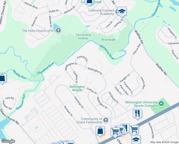 map of restaurants, bars, coffee shops, grocery stores, and more near 2 Tarcote Court in Newark