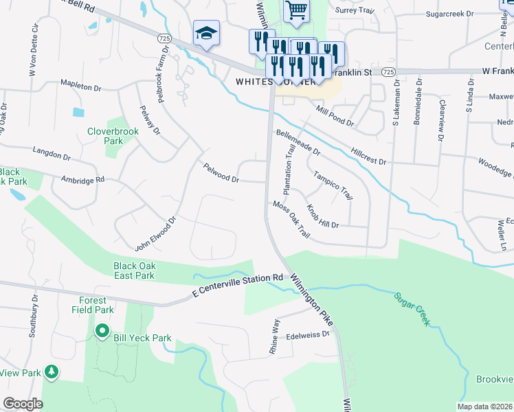 map of restaurants, bars, coffee shops, grocery stores, and more near 7355 Wilmington Pike in Dayton
