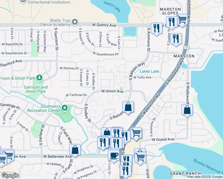 map of restaurants, bars, coffee shops, grocery stores, and more near 29 West Union Avenue in Denver