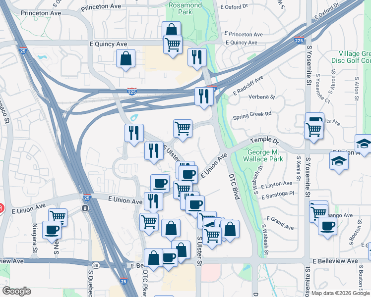 map of restaurants, bars, coffee shops, grocery stores, and more near in Denver
