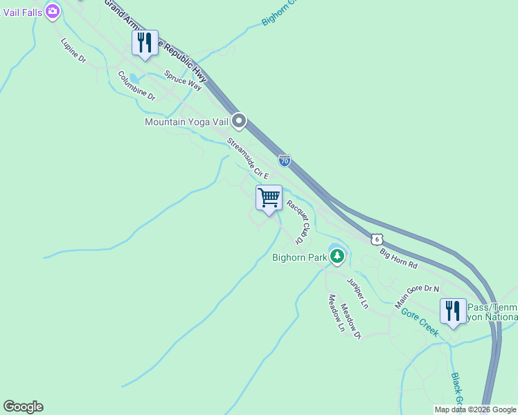 map of restaurants, bars, coffee shops, grocery stores, and more near 4552 Meadow Drive in Vail