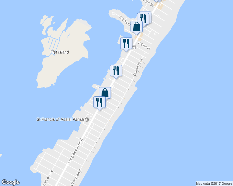 map of restaurants, bars, coffee shops, grocery stores, and more near 15 East 40th Street in Beach Haven