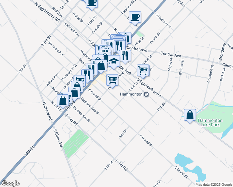map of restaurants, bars, coffee shops, grocery stores, and more near 125 Lincoln Street in Hammonton