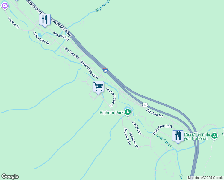 map of restaurants, bars, coffee shops, grocery stores, and more near 4630 Vail Racquet Club Drive in Vail