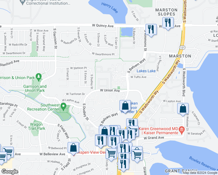 map of restaurants, bars, coffee shops, grocery stores, and more near 29 West Union Avenue in Denver