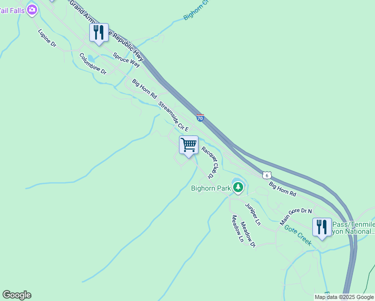 map of restaurants, bars, coffee shops, grocery stores, and more near 4552 Meadow Drive in Vail