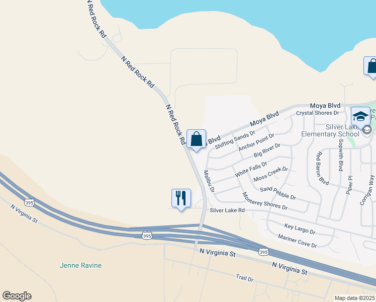 map of restaurants, bars, coffee shops, grocery stores, and more near 8701-8723 North Red Rock Road in Reno