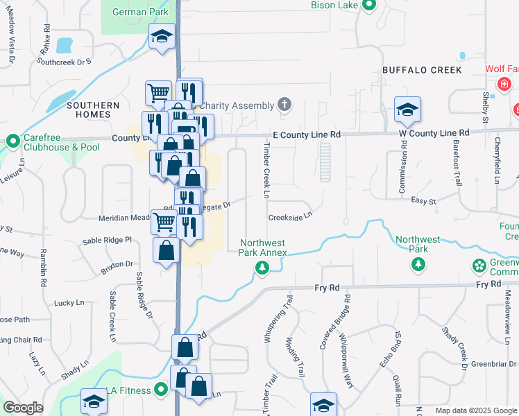 map of restaurants, bars, coffee shops, grocery stores, and more near 987 Stonegate Road in Greenwood